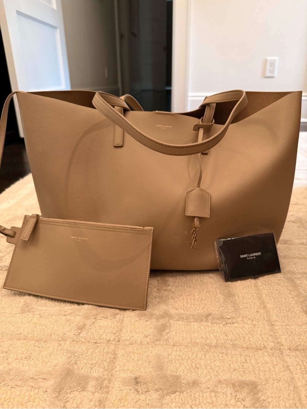 Saint Laurent Beige Leather Tote with Matching Pouch and dust bag